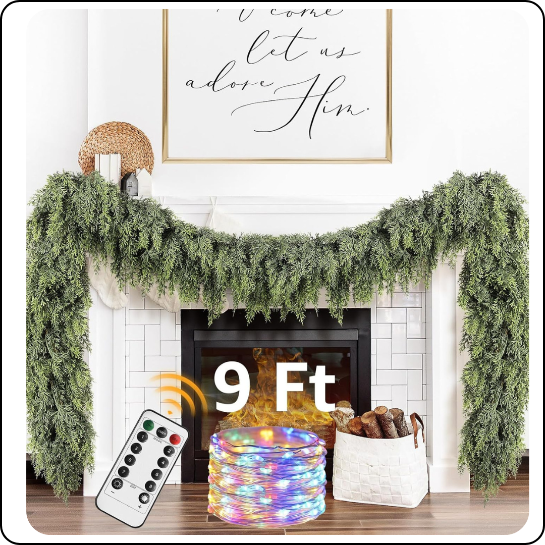 Cedar Christmas Garland with Lights for Mantle